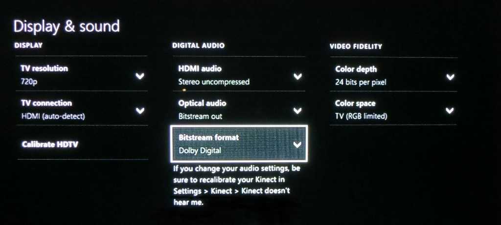 Xbox One impostazioni audio Dolby Digital