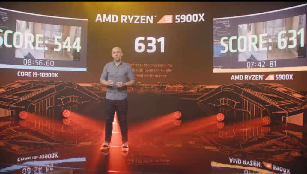 AMD Ryzen9 5900X vs Intel Core i9 10900K Cinebench single thread benchmark