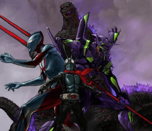 Shin Japan Heroes Universe Godzilla, Ultraman, Kamen Rider e Evangelion stesso universo stile Marvel