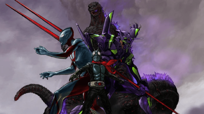 Shin Japan Heroes Universe Godzilla, Ultraman, Kamen Rider e Evangelion stesso universo stile Marvel