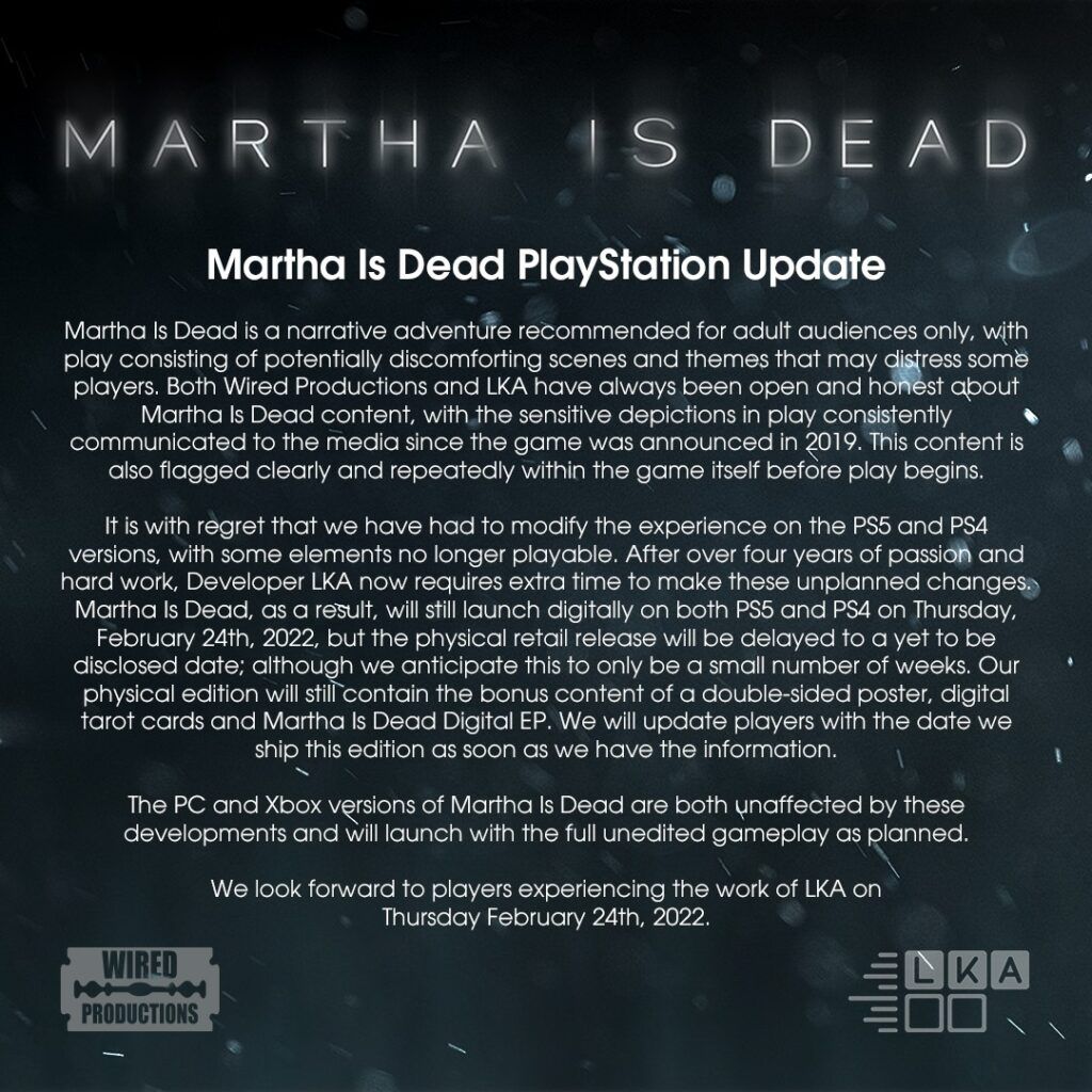 Martha is Dead comunicato Wired Productions