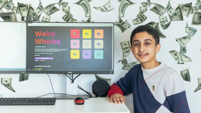 Benyamin Ahmed 12-year-old boy becomes crypto millionaire thanks to nft Weird Whales depicting whales